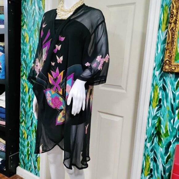 CCC Silk Floral Vintage Black Sheer Wrap S-L - Picture 4 of 11